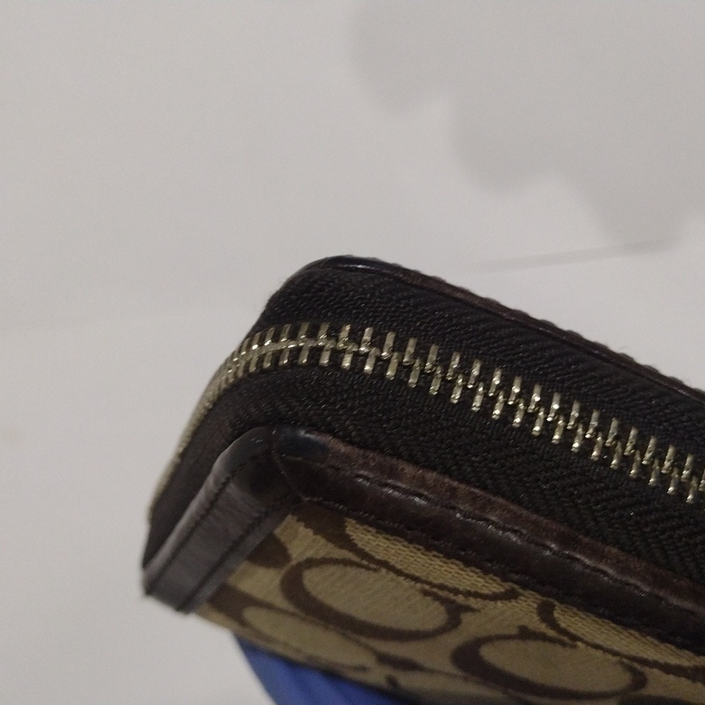 Coach Brown Canvas & Leather Trim Long Wallet – Round Zipper, Signature Logo - Picture 8 of 14